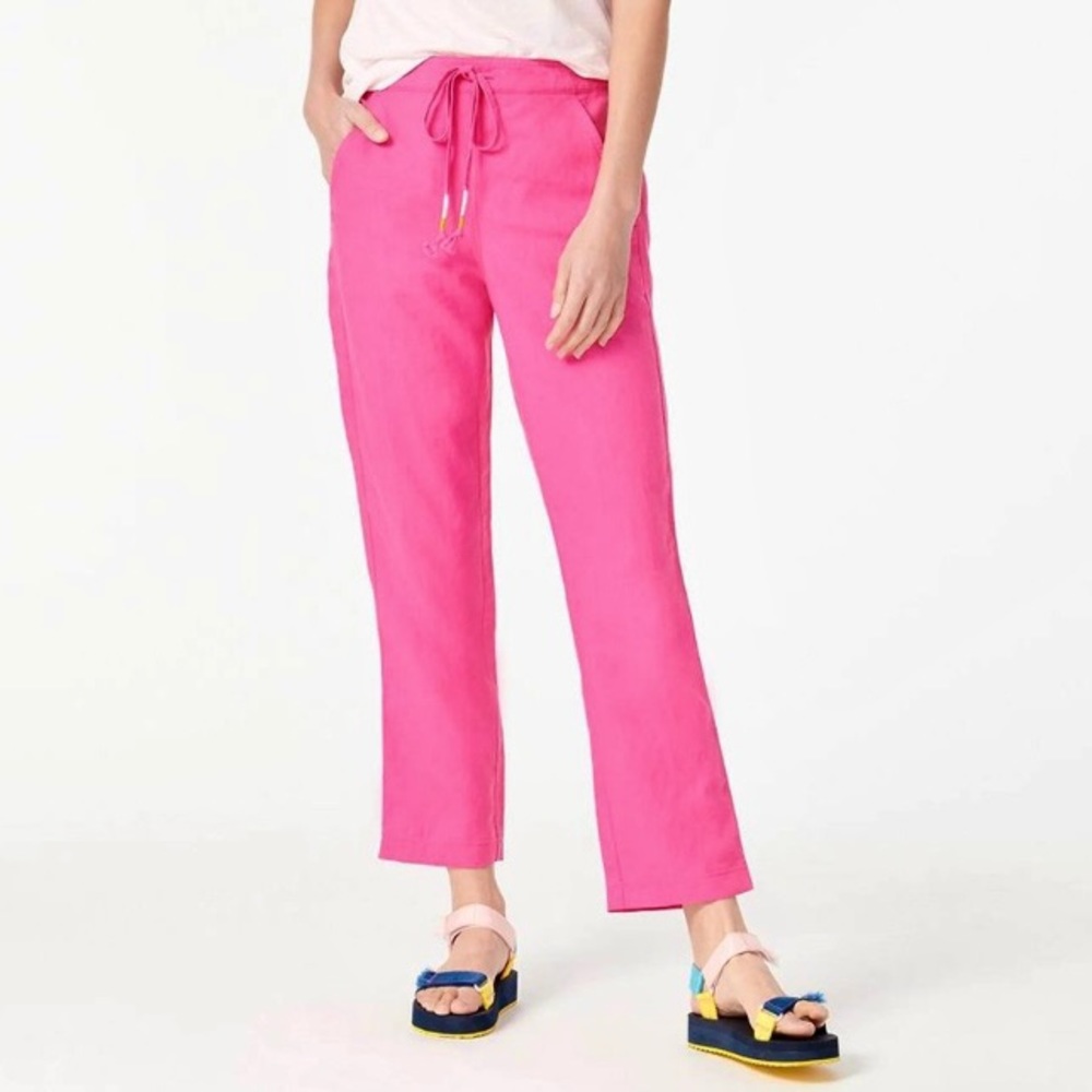 J. Crew Tie-Waist Seaside Pants Women’s Size XS Tassels Pockets Linen Blend